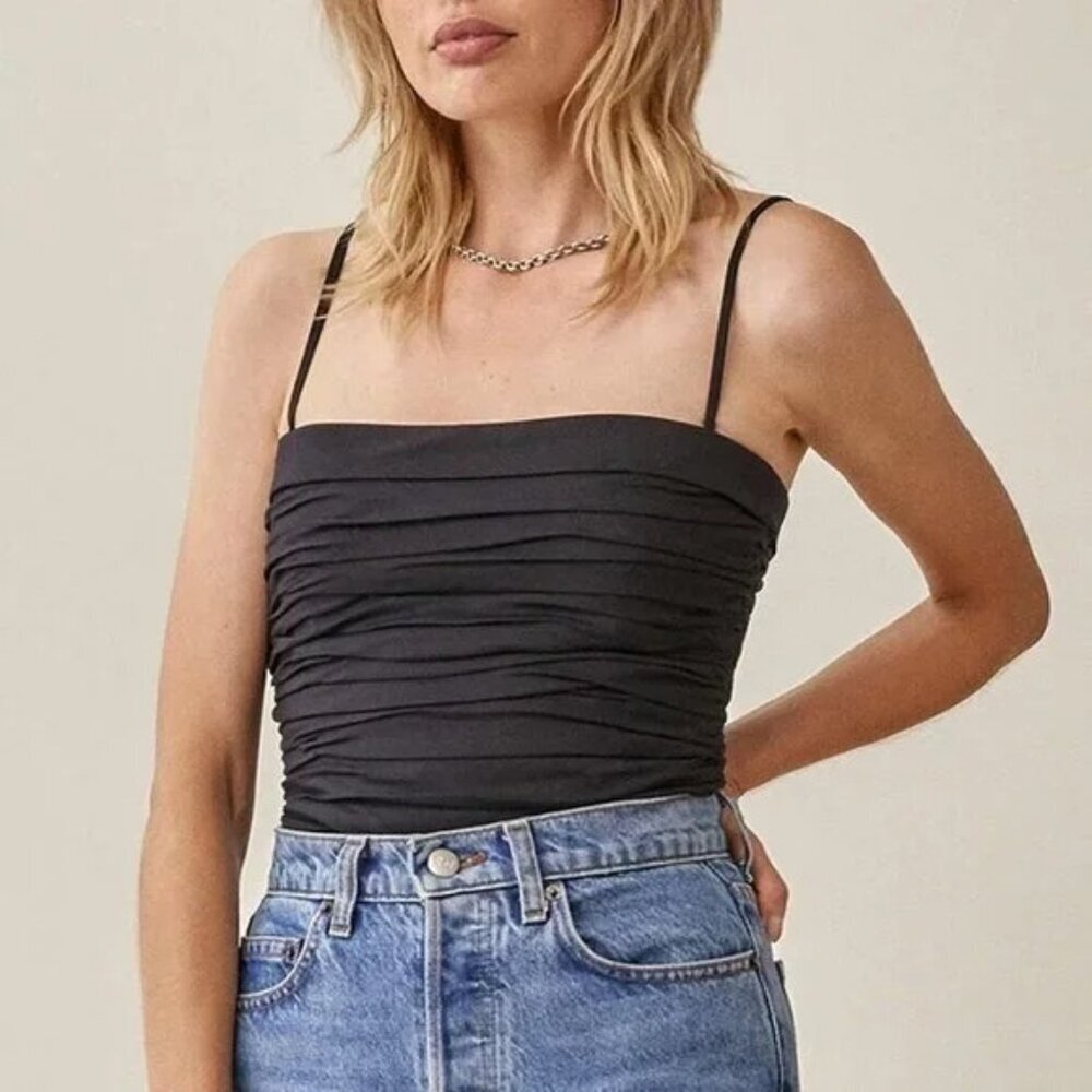 Reformation Orion Ruched Cami Top - Black - Size 8